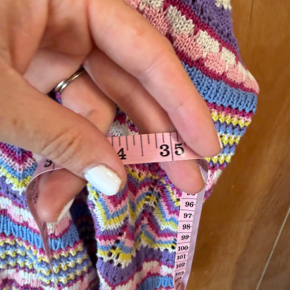 Jessica Simpson Multi Color Chevron Pointelle Knit Open Front Cardigan S/M - Picture 5 of 8